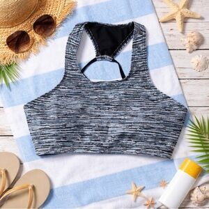 TYR Sports Bra Swim Top Tie Open Back Gray Blue Black Marled Size Small SAMPLE